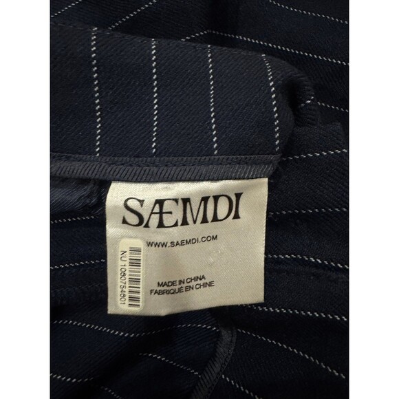 Saemdi Womens Navy L Pinstripe Overlapping Twill Free People Wide Leg Pants - Picture 4 of 11